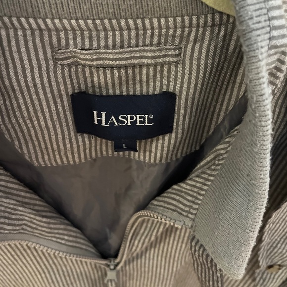 Haspel Men's Zipper Jacket coat size large grey stripe bomber - Picture 5 of 8